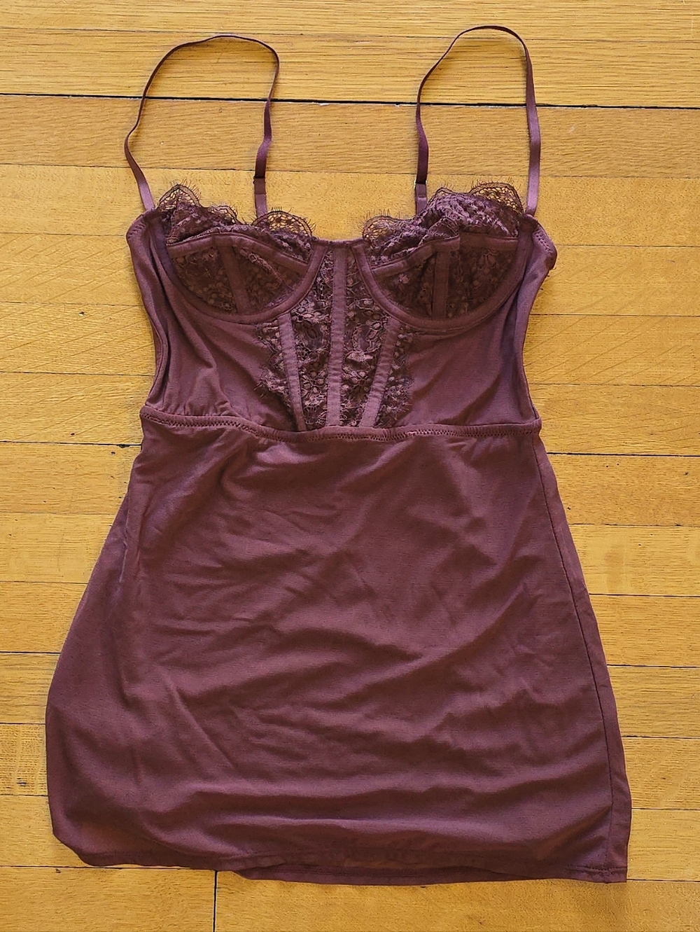Urban Outfitters, Corset Lace Trim Mini Dress, Wine, EUC, Women's XS